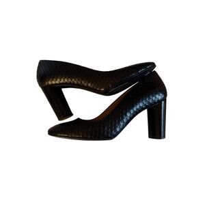 Robert Clergerie Black Leather Snakeskin High Round Toe Pump